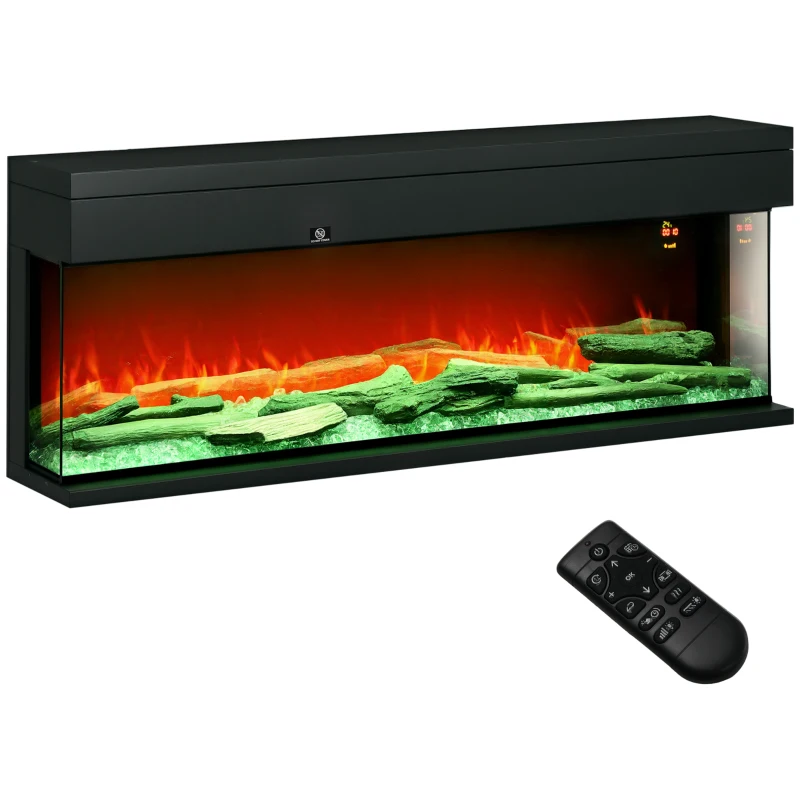 HOMCOM 1800W 15-40℃ Adjustable Flame Glass Panel Convector Heater, 152cm