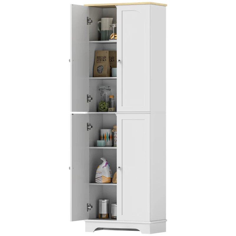 HOMCOM Armário de Cozinha Armário Alto de Cozinha Móvel Auxiliar de Cozinha com 4 Portas e Prateleiras Ajustáveis 60x30x183 cm Branco