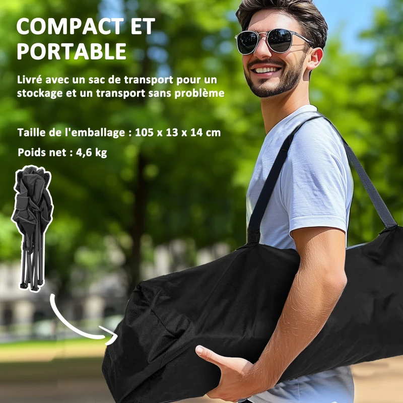 Outsunny Chaise de camping pliante et portable avec porte-gobelets, poches latérales et sac de transport, noir