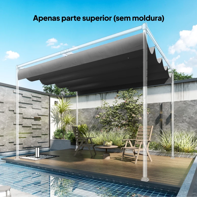 Outsunny Toldo de Reposição Retrátil 3,92x3,5 m para Estrutura de 4x3 m Apenas Cobertura de Tecido para Jardim com 8 Orifícios Cinzento