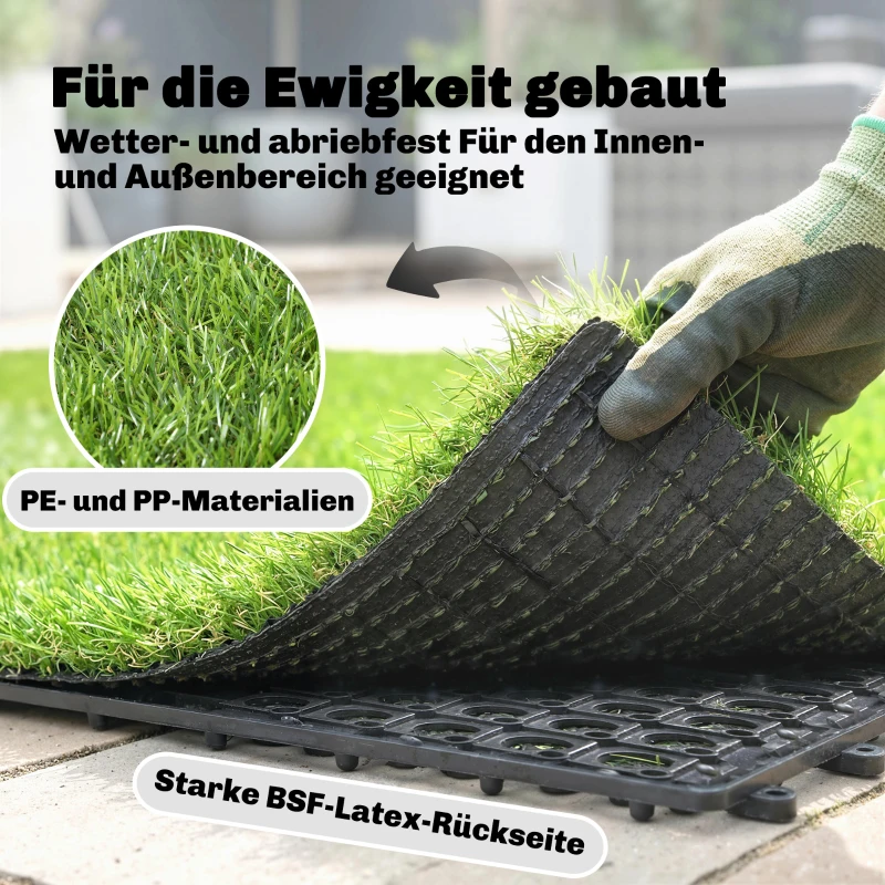 Outsunny 22er Set Kunstrasen Fliesen 30x30 cm Rasenfliesen mit Drainagesystem, 2m² Rasenteppich Kunststoff Grasmatte