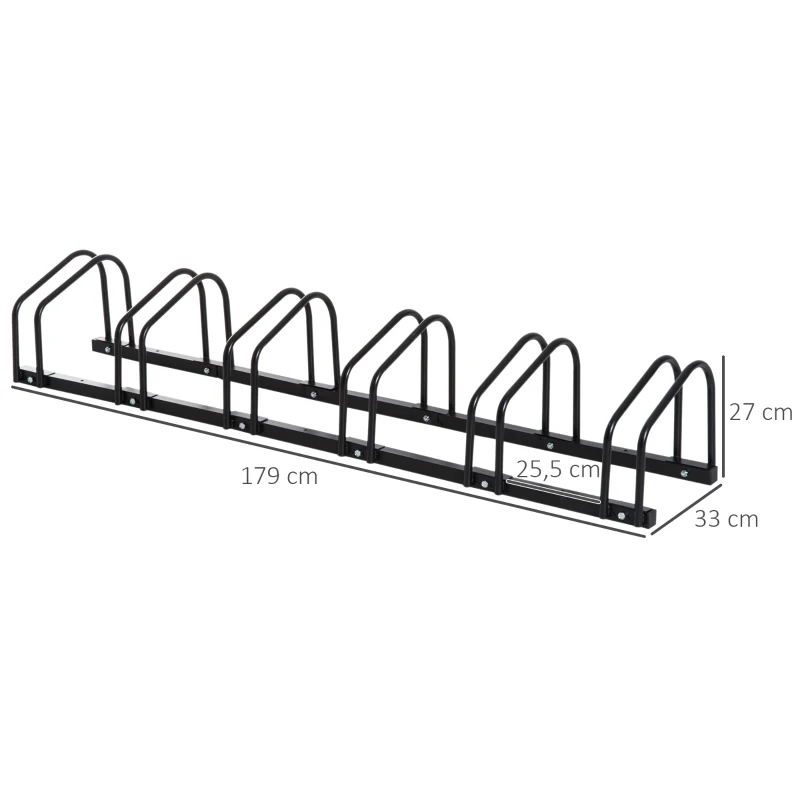 HOMCOM Râtelier 6 vélos dim. 160L x 33l x 27H cm acier galvanisé noir