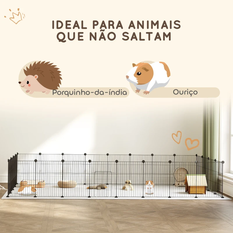 PawHut Recinto Metálico para Animais com 24 Painéis Recinto para Animais Pequenos Personalizável 120x60x80 cm Preto