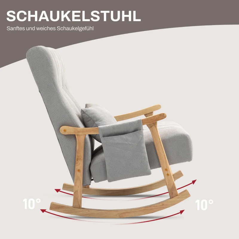 HOMCOM Schommelstoel met Lendekussen, Brede Zitting, Beukenframe, tot 120 kg, Grijs