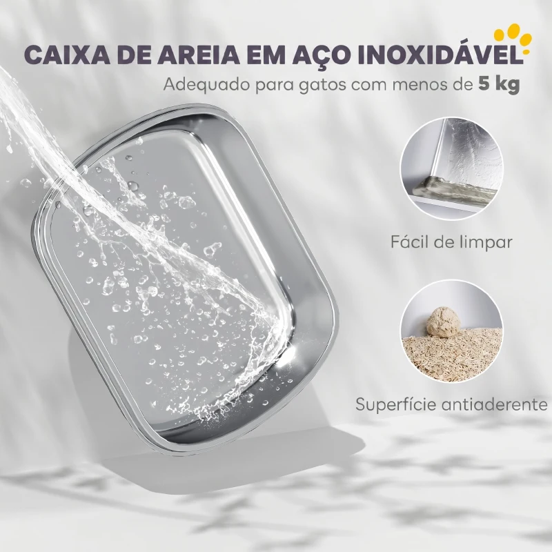 PawHut Caixa de Areia para Gatos em Aço Inoxidável com Tampa, Saco Desodorizante e Pá, Fácil de Limpar, 52,4x41,3x39,9 cm, Cinzento Escuro