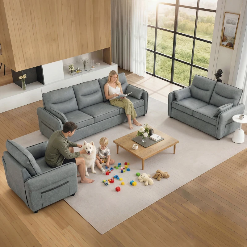 HOMCOM Accent Chair, Faux Leather Armchair - Grey