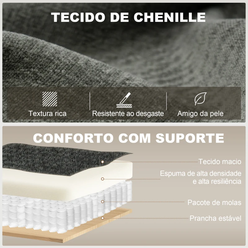 HOMCOM Sofá-Cama 2 Lugares 3 em 1 com Mesa Auxiliar Porta-Copos Encosto Ajustável Bolsos Laterais 2 Almofadas Cinzento Escuro