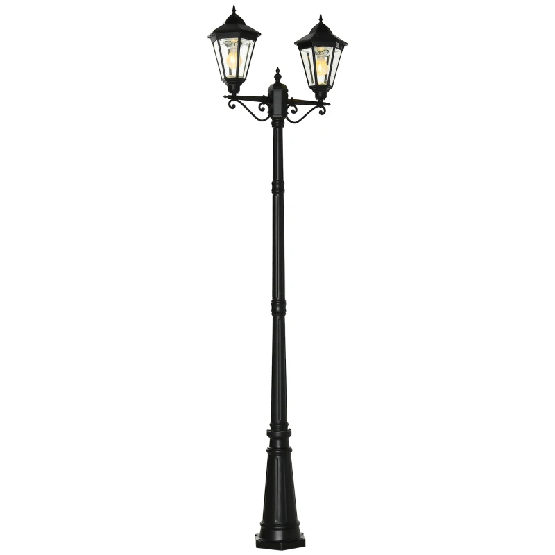Outsunny Solar Gartenlaterne 2,5 m Gartenleuchte Wegleuchte mit 19 LED 10-500 Lumen 3000K Aluminium gehärtetes Glas Schwarz 22 x 72 x 248 cm