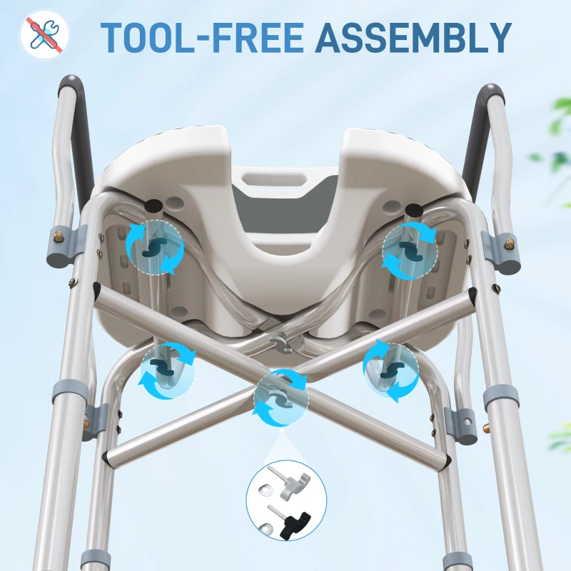 HOMCOM Shower Chair with Hygiene Cut-Out Seat and Reinforced Crossbars, Height Adjustable Padded Bath Chair with Non-slip Feet for Elderly Seniors Disabled Handicap, Tool-Free Assembly, Grey