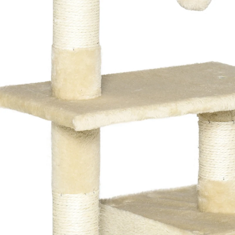 PawHut krabpaal met sisal krabpaal klimboom kattenmeubel krabplank met zacht pluche kattenspeelgoed stabiel E1 klasse spaanplaat beige 50 x 30 x 80 cm
