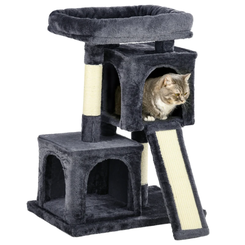 PawHut Kratzbaum 83 cm Kleiner Katzenkratzbaum mit Sisalsäulen, Katzenkratzbaum, Katzen Kletterbaum, Katzenbaum, Katzenmöbel Spielbaum für kleine Katzen, Dunkelgrau