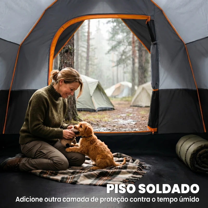 Outsunny Tenda de Campismo para 4-5 Pessoas Impermeável + Anti UV com Bolsa de Transporte e Gancho para Luz 455x230x180cm Cinza e Preto