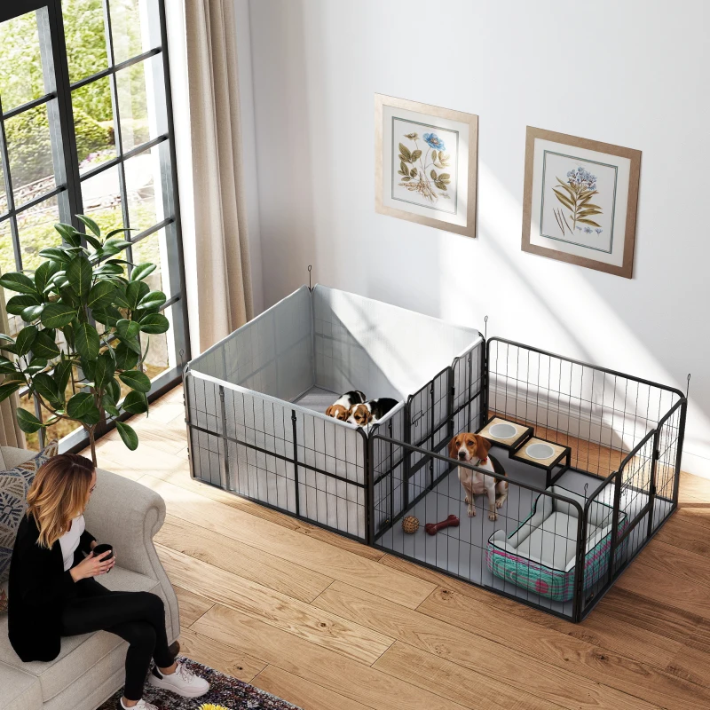 PawHut Seven-Panel Dog Whelping Box, Dog Playpen with Washable Whelping Pads, Wind-Resistant Fabric, for Small and Medium Dogs