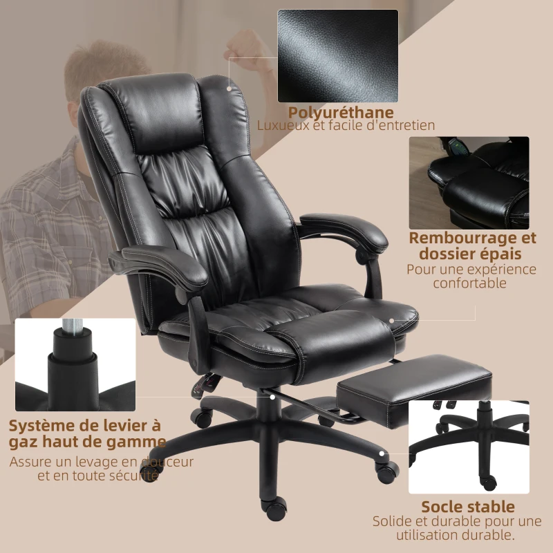 Vinsetto Fauteuil de bureau massant, chaise de bureau avec hauteur réglable, dossier inclinable et télécommande filaire, noir