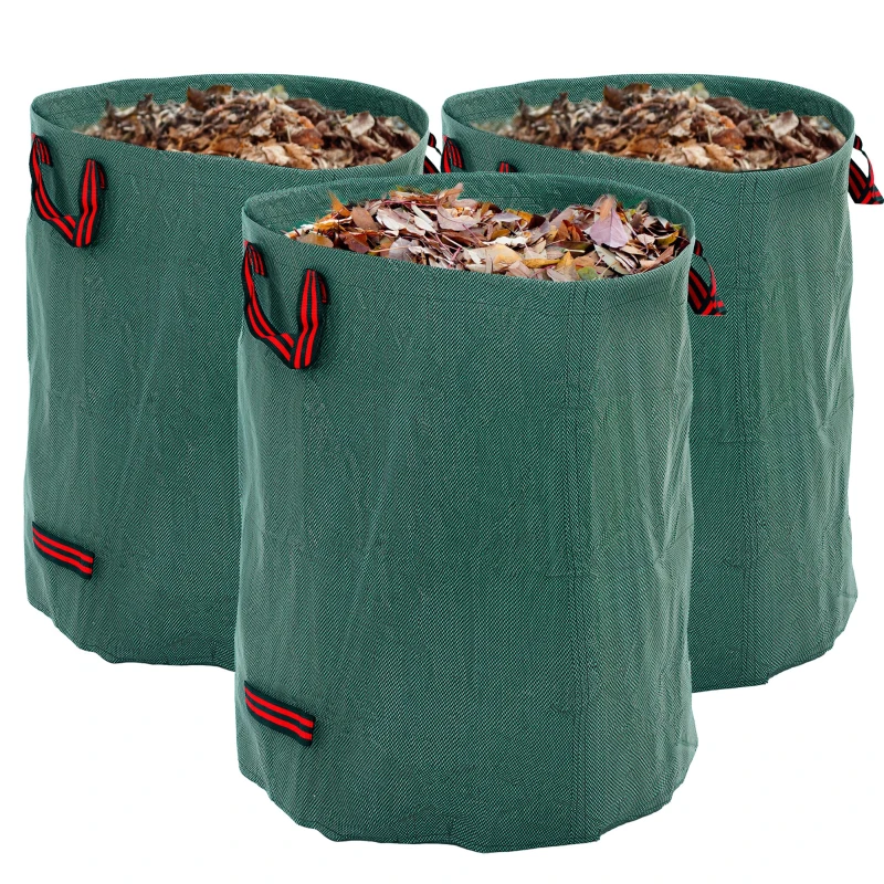 Outsunny Tuinafvalzak 3x300L Waterdicht met Handvatten, Robuust en Zelfstaand met UV Bescherming Groen