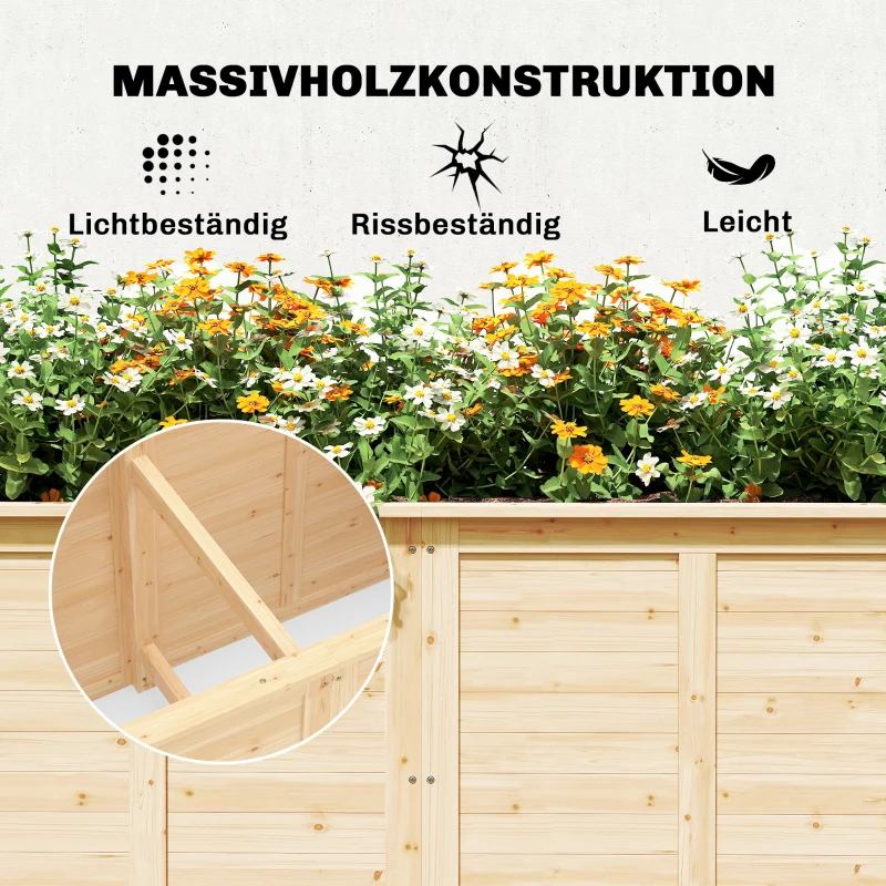 Outsunny Hochbeet Holz 152 x 77 x 77 cm Erhöhtes Tief Kräuterbeet mit Offenem Boden Verstärkungsstangen