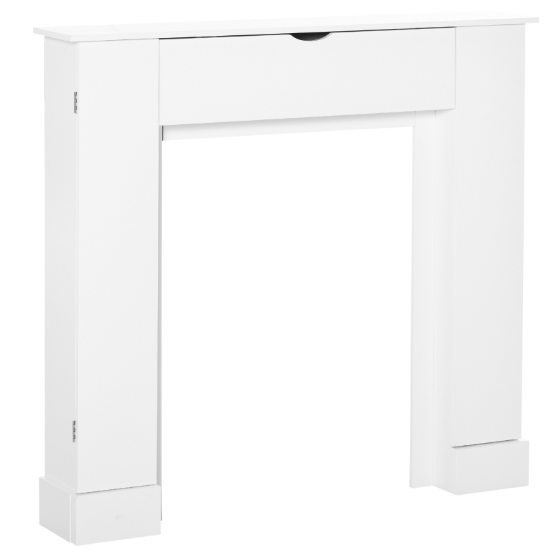 HOMCOM Cornice per Camino in Legno MDF con Armadietti Laterali, 107x18x100 cm, Bianco