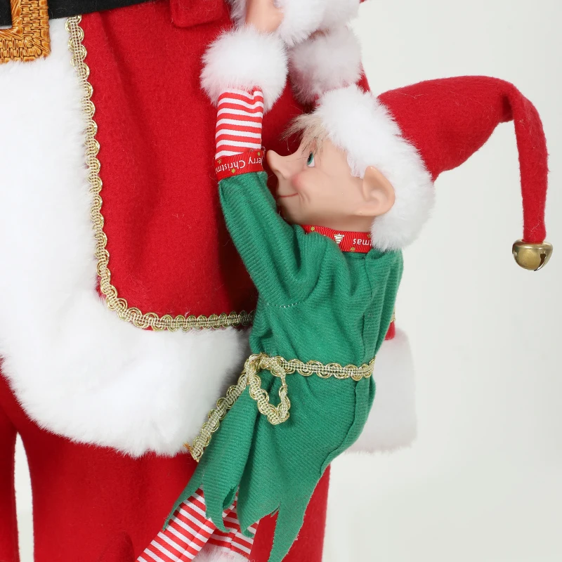HOMCOM 4ft Singing Dancing Santa Claus, Standing Christmas Animated Santa Figure with Sack, Hanging Elf, Sound/Touch Activated