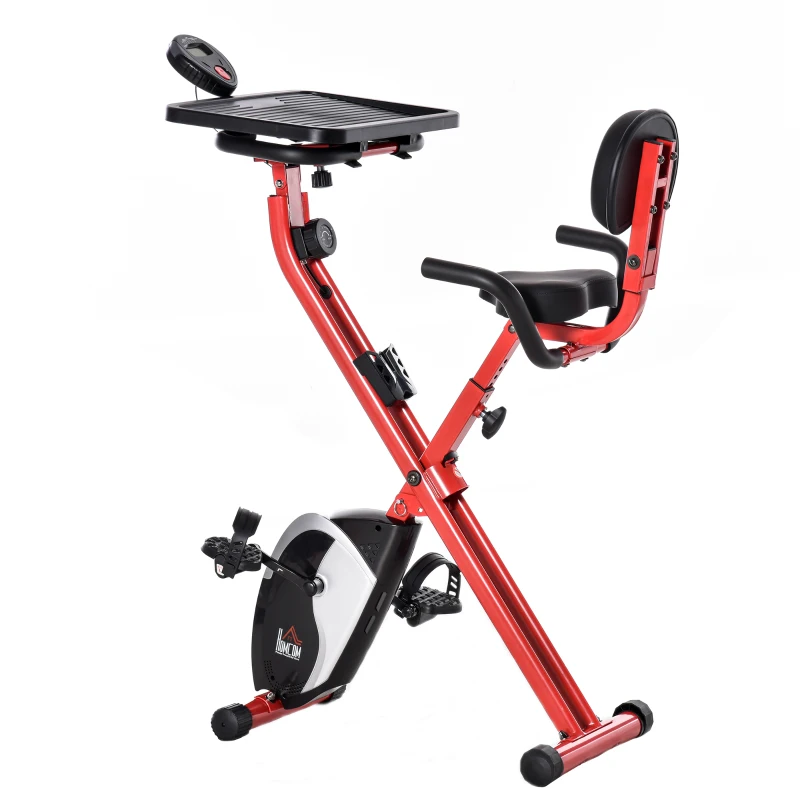 HOMCOM Heimtrainer, 8 Widerstandsstufen, höhenverstellbar, LCD-Monitor, 107 cm x 53 cm x 22 cm, Rot + Schwarz + Weiß