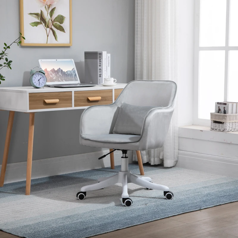 Vinsetto massage bureaustoel kantoorstoel computerstoel draaistoel werkstoel met trilfunctie armsteunen in hoogte verstelbaar fluweel grijs 55 x 65 x 79-89 cm