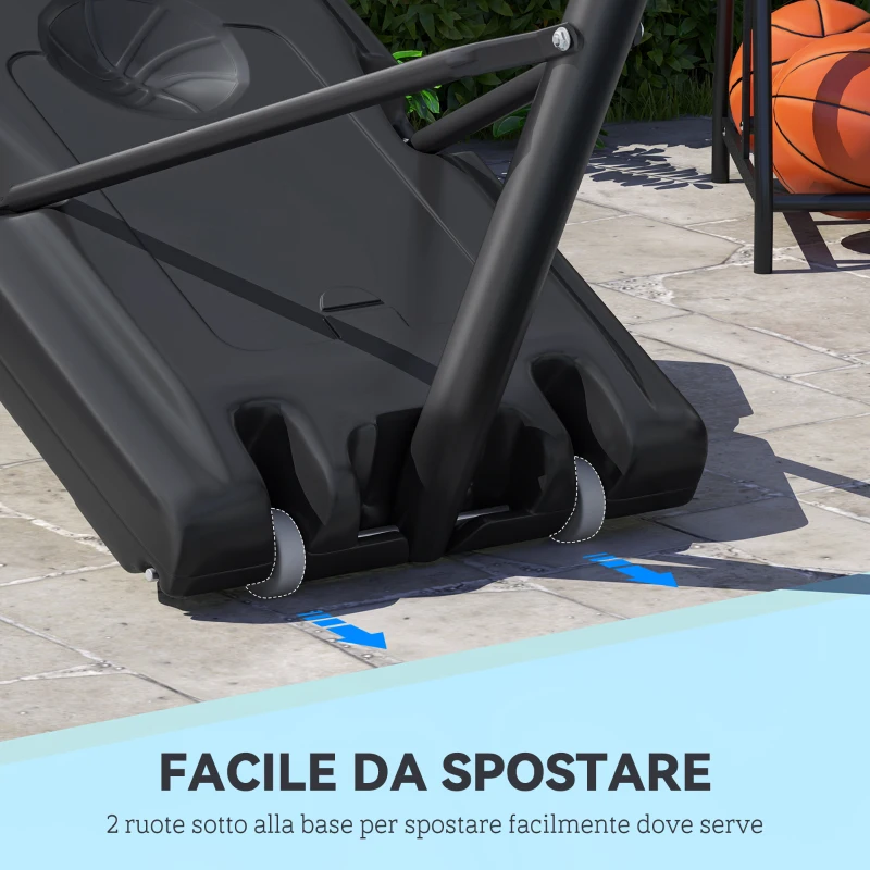 HOMCOM Canestro Basket Altezza Regolabile 160-305cm, Base con Ruote e Struttura in Acciaio, Tabellone in PVC Trasparente