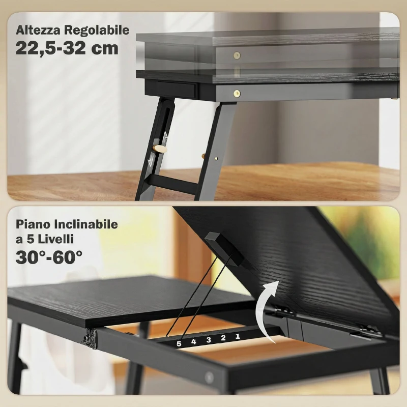 HOMCOM Supporto Monitor Inclinabile e Regolabile con Cassetto Laterale, in Legno, 83.5x33x23.5-34 cm, Nero