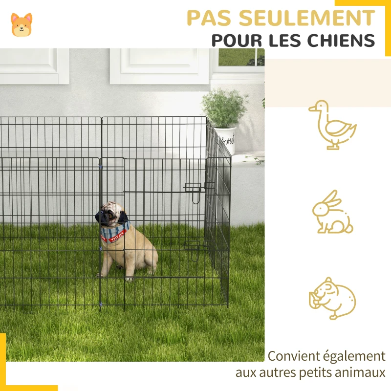 PawHut Lot de 2 parcs enclos modulables pour chiens lapins rongeurs clôture pour petits animaux pliant 1 porte 8 panneaux
