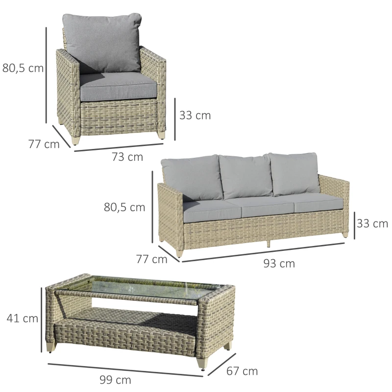 Outsunny PE-Gartenmöbelset 5tlg. für 4 Personen, Gartensitzgruppe, abnehmbare Polster, Braun + Grau