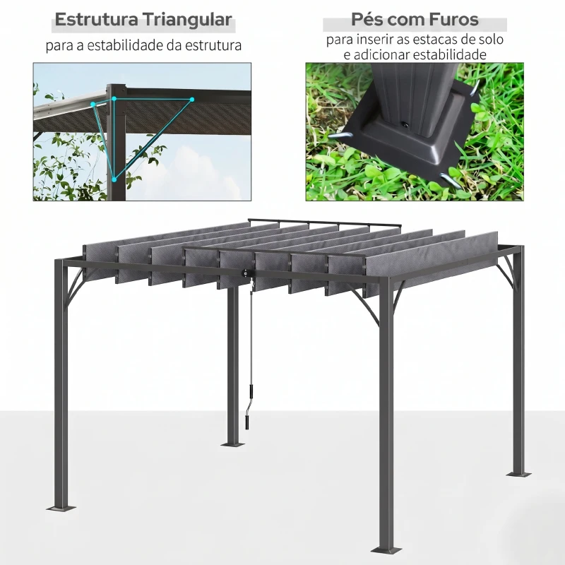 Outsunny Pérgola 3x3 m para Jardim com Desenho de Lâminas Superiores Giratórias até 135° Proteção UV 50+ para Pátio Terraço Cinza