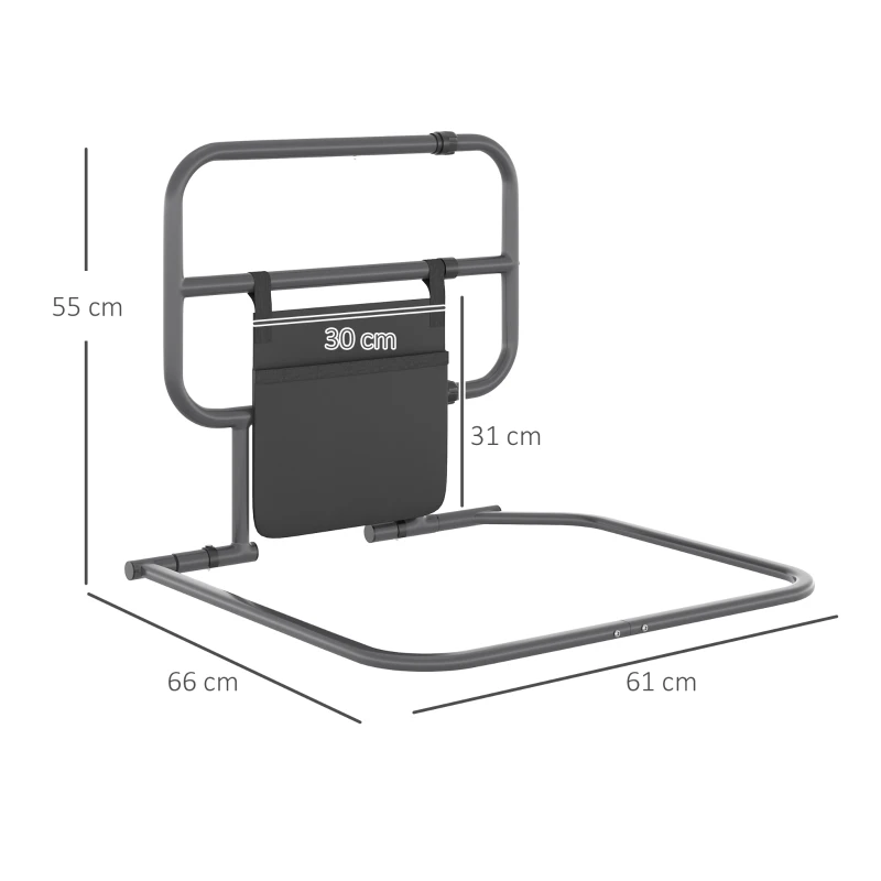 HOMCOM Grade para Cama Adulto Guarda de Segurança para Cama Dobrável com Bolso de Armazenamento 61x66x55 cm Cinza