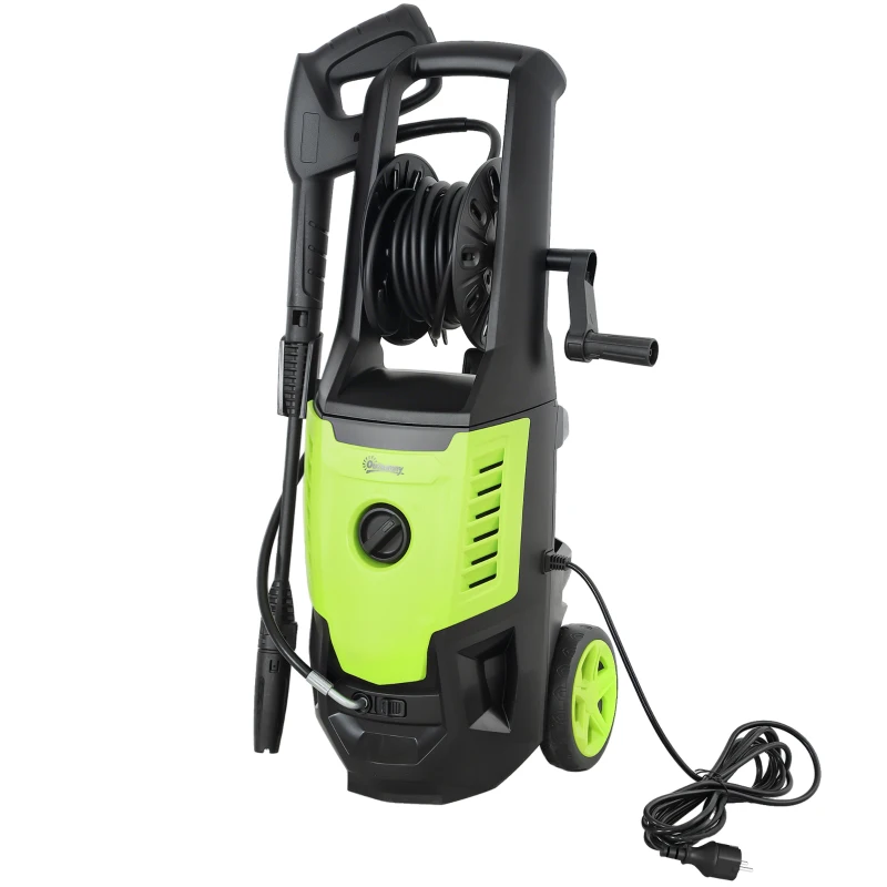 Outsunny Lavadora de Alta Pressão 2200W 170 Bar Fluxo 420 L/h com Paragem Automática Mangueira de 6 m 32x32x80 cm Verde e Preto