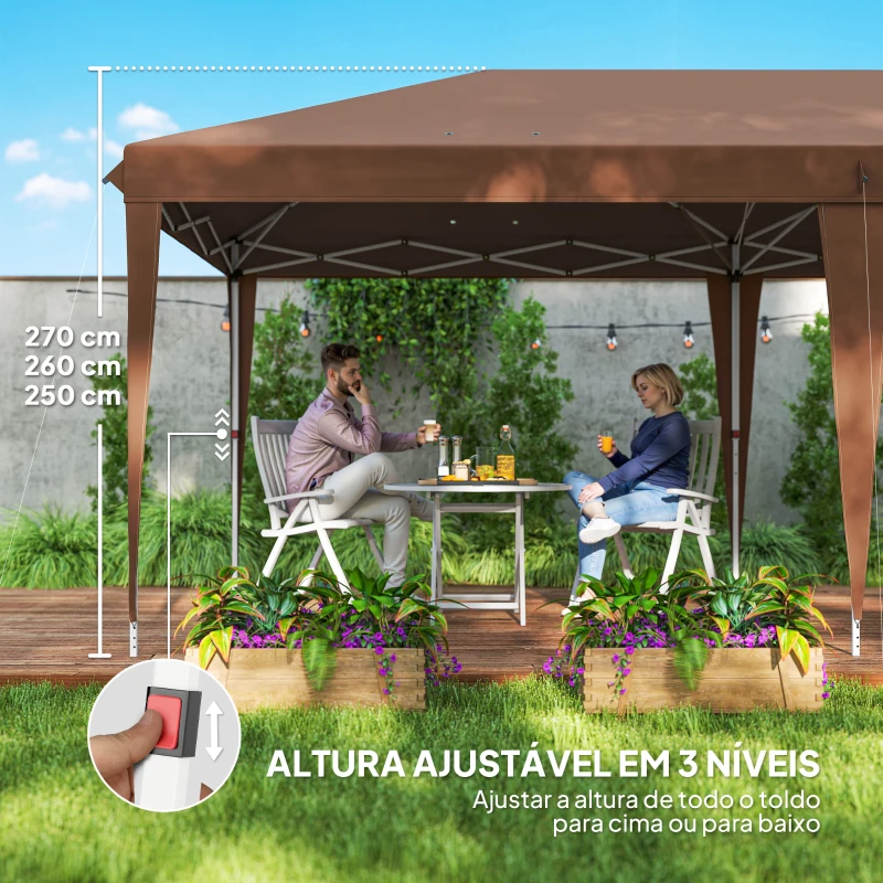 Outsunny Tenda Dobrável 6x3 m com Altura Ajustável em 3 Níveis Bolsa de Transporte Anti-UV e Estrutura de Aço Castanho