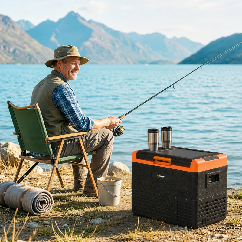 Outsunny Glacière électrique 40L portable, réfrigérateur congélateur avec poignées - dim. 58,7L x 36,5l x 43,8H cm orange et noir