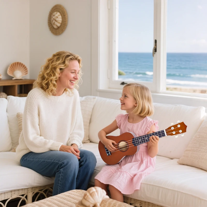 HOMCOM Ukelele Soprano para Principiantes con 4 Cuerdas de Nylon Ajustables Juguete educativo 53x17,5x6,2cm Marrón