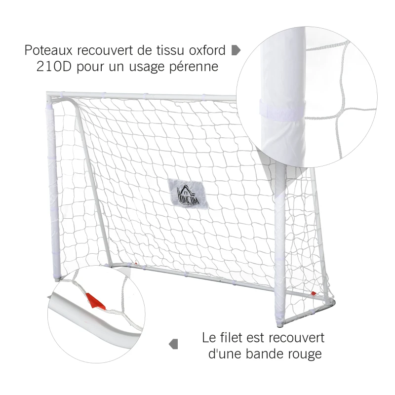 HOMCOM Lot de 2 buts de football - cage de foot - but d'entrainement - châssis métal filet PE - piquets & outil inclus - blanc