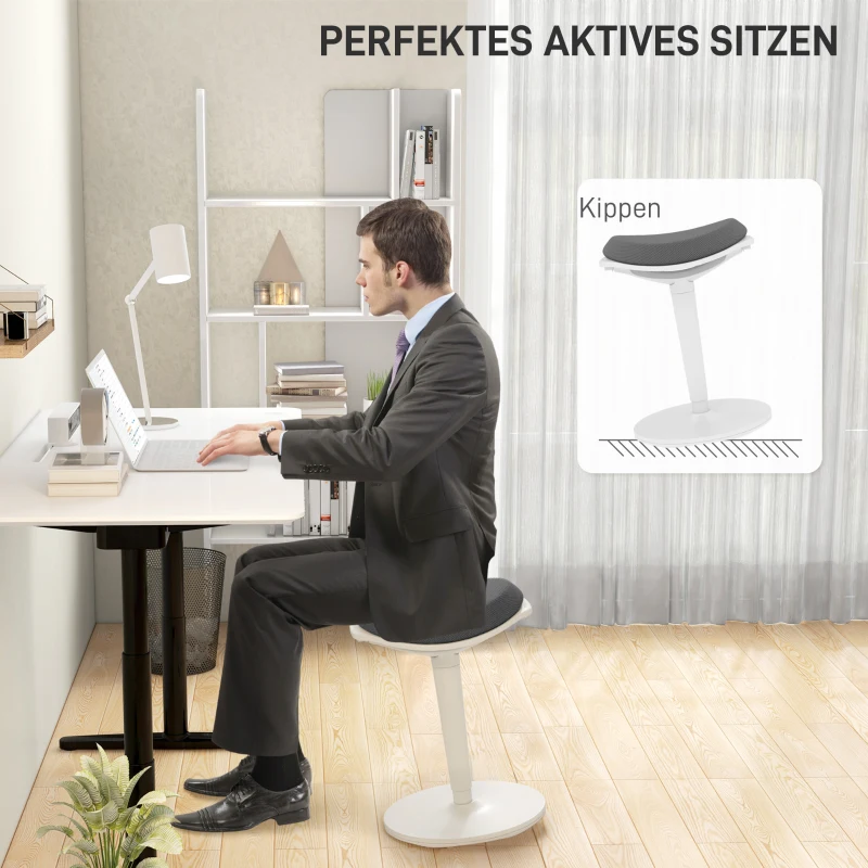 HOMCOM Wipkruk, Ergonomisch, Hoogte Verstelbaar, Tot 120 kg, 42,5x35,5x56,5-71,5cm, Grijs