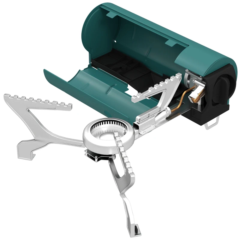 Outsunny 2670W Foldable Camping Stove with Safety Shut-Off, Piezo Ignition Gas Stove with Carry Bag, Green