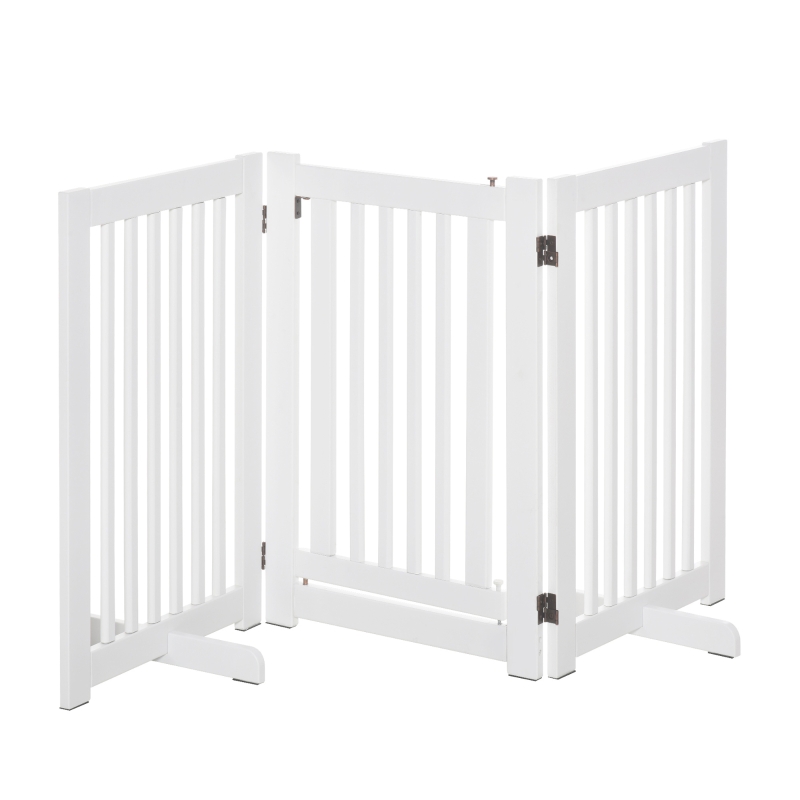 PawHut Barrière de sécurité chien barrière modulable pliable avec porte verrouillable intégrée 155 x 35,5 x 76 cm MDF blanc