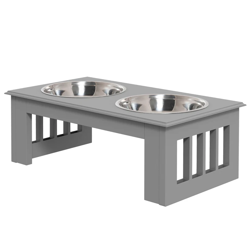 PawHut Hondenvoerstation, Antislip, 44x24x15cm, Grijs, 0,9L per Schaal
