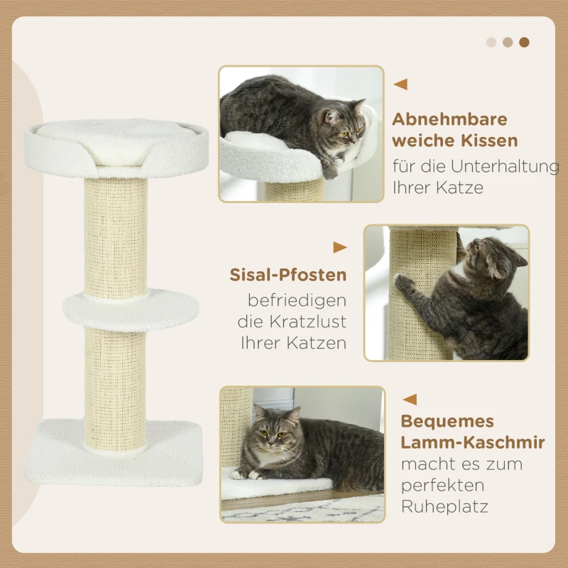 PawHut Krabpaal 91 cm speeltoren met kattenbed, platform lamul crèmewit