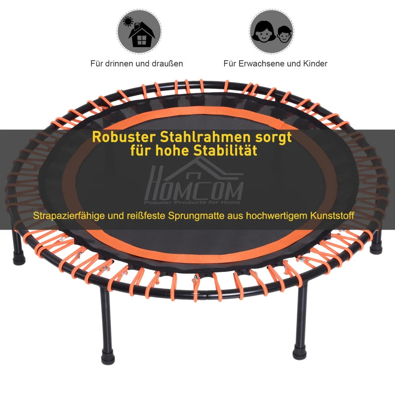 HOMCOM Trampoline voor kinderen en volwassenen, tuintrampoline, yoga, 100 kg draagvermogen, staal, zwart, Ø 101,6 x 25 H cm