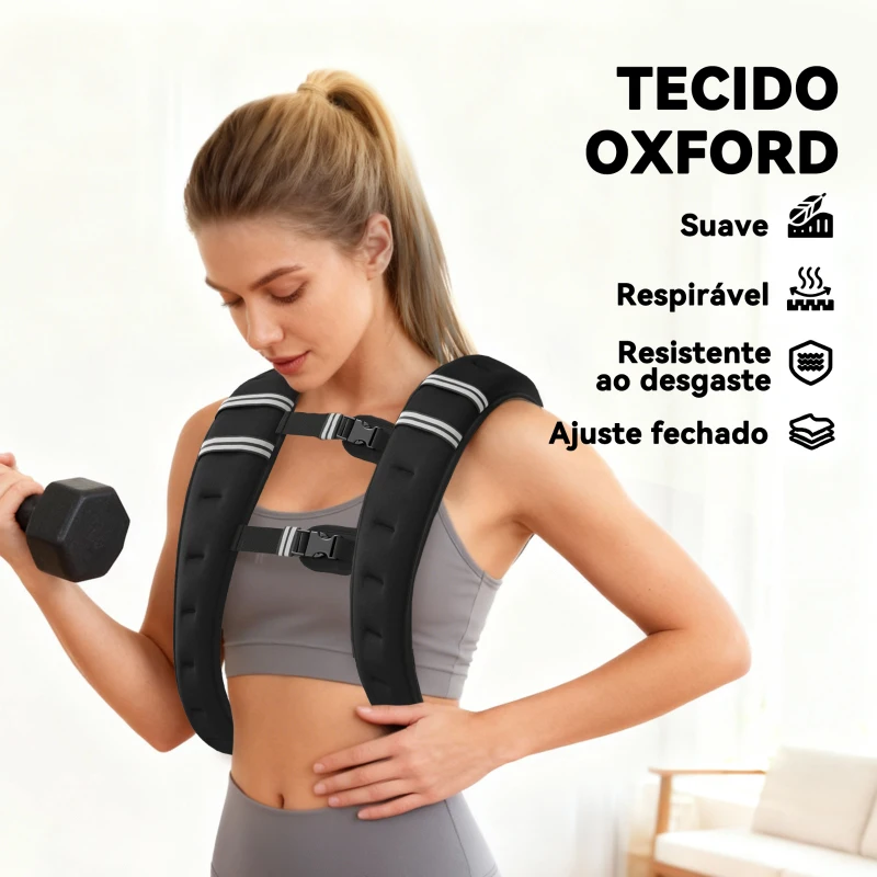 HOMCOM Colete com Peso de 5 kg com 2 Alças Ajustáveis e Bandas Reflectoras para Treino de Força Corrida Preto