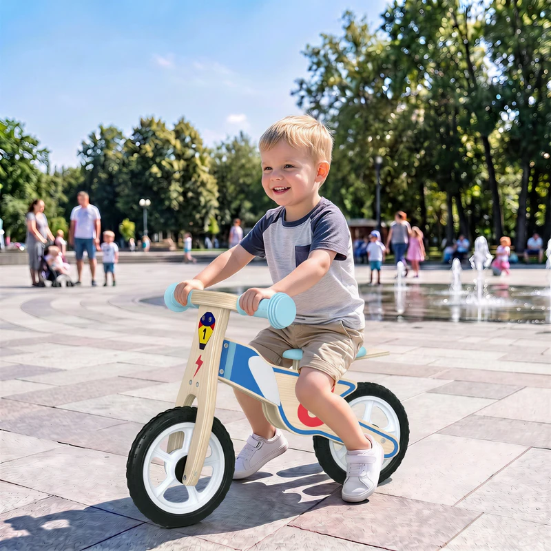 AIYAPLAY Kinderloopfiets 3-5 jaar, houten loopfiets tot 50 kg met EVA-wielen en verstelbare zitting, naturel