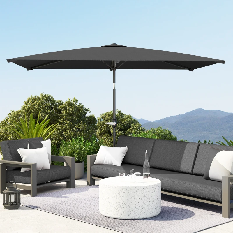Outsunny Sombrilla de Aluminio 198x294x255 Parasol Rectangular de Jardín Inclinable con Manivela y Poste Desmontable Gris