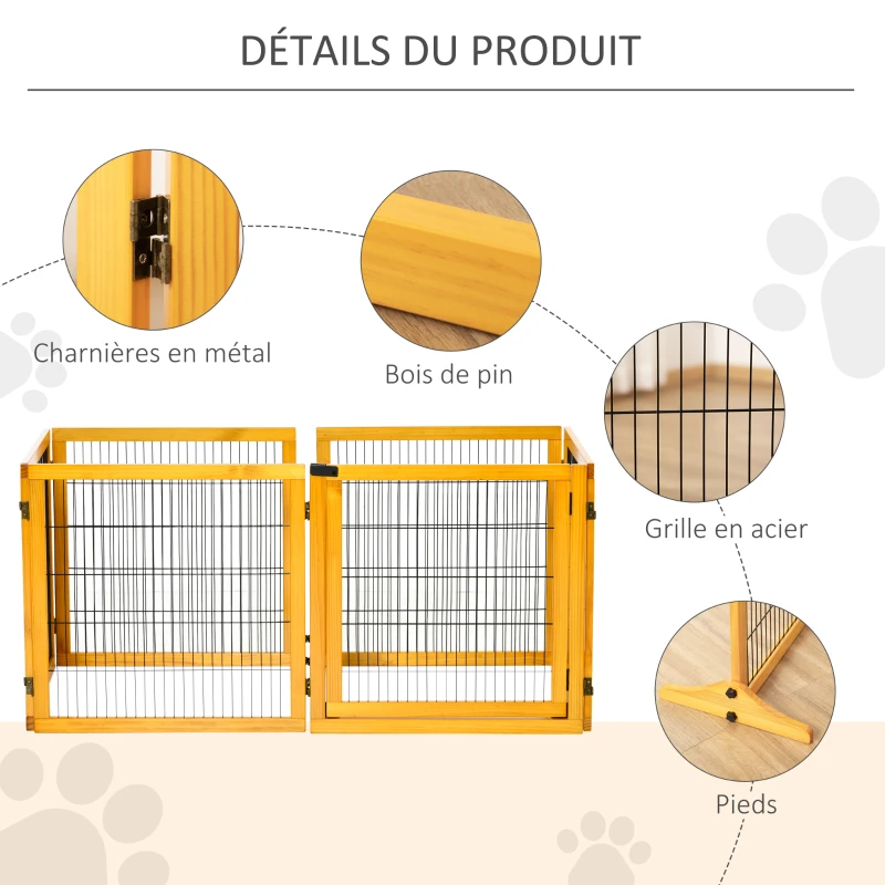 PawHut Barrière de sécurité pour chien barrière pliable à 6 panneaux avec pieds amovibles 432 x 36 x 70 cm jaune