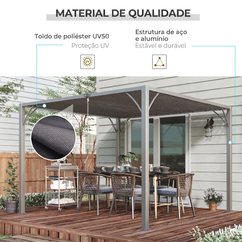Outsunny Pérgola 3x3 m para Jardim com Desenho de Lâminas Superiores Giratórias até 135° Proteção UV 50+ para Pátio Terraço Cinza