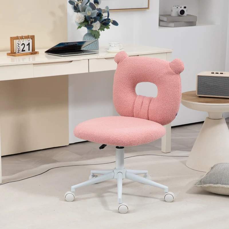 HOMCOM Silla Infantil de Borreguito con Asiento Ajustable en Altura y Respaldo en Forma de Oso Carga 120 kg Rosa