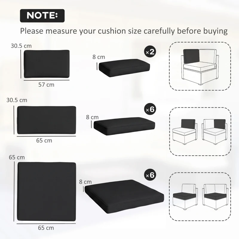 Outsunny Garden Rattan Sofa Cushion Polyester Cover Replacement Outdoor- No Cushion Included, Black