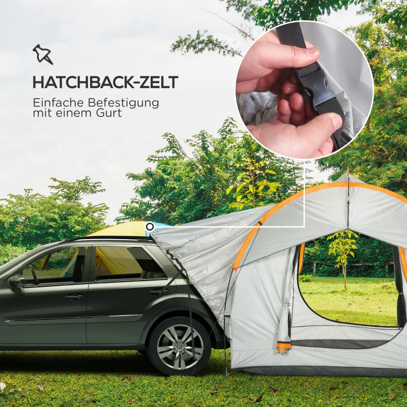 Outsunny Autozelt Campingzelt, 3 Türen, wetterbeständig, 239cm x 210cm x 210cm, Orange + Grau