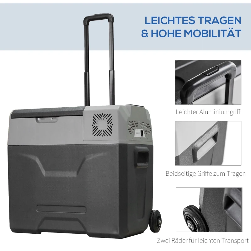 HOMCOM Autokoelkast, koelbox, 50L, tot -20° C, touch-display, 2 wielen, telescopisch handvat, 58,6 x 37,8 x 54,5 cm, grijs